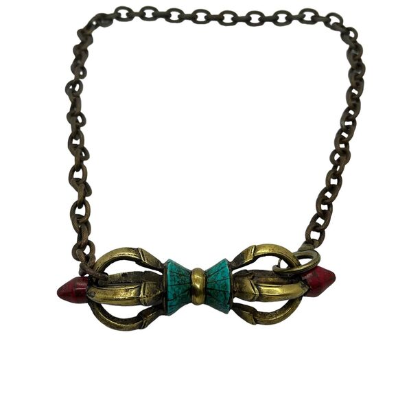 Tibetan Buddhism Dorje Phurpa Pestle Vajra Talismans FaQi Brass Red Turquoise - Picture 4 of 15